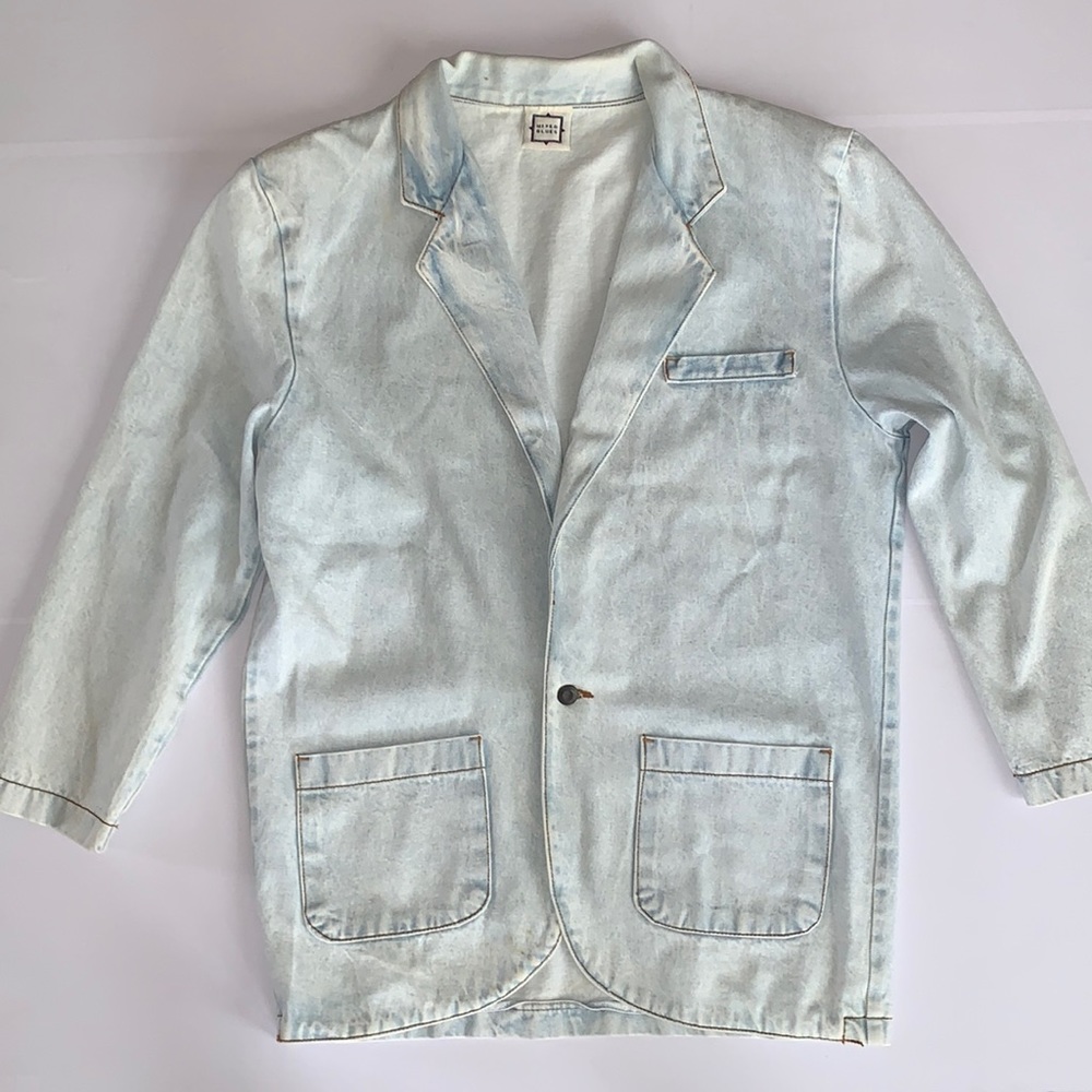 Vintage Jean Jacket Mixed Blues Light Wash Denim Blazer Style Size Medium